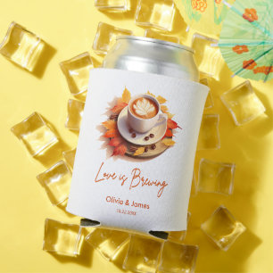 Fall Autumn Love is Brewing Bridal Shower Wedding  Can Cooler