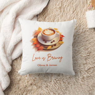 Fall Autumn Love is Brewing Coffee Bridal Shower  Throw Pillow