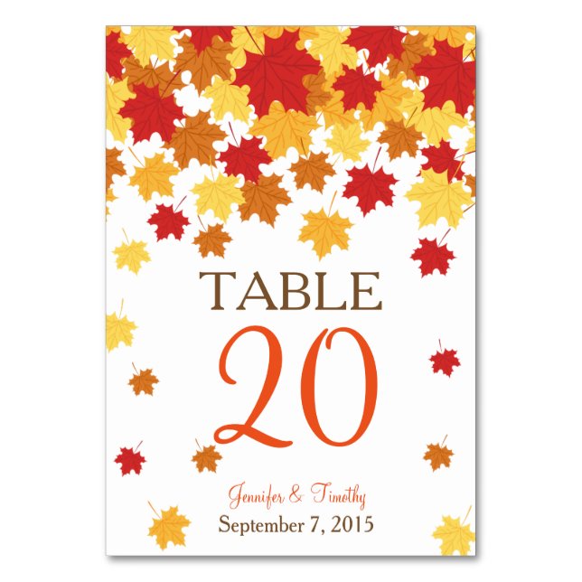 Fall Autumn Maple Leaf Wedding Table Card (Front)