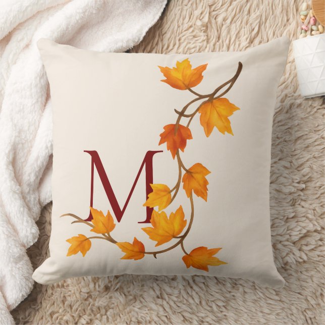 Fall Autumn Maple Leaves Branch Throw Pillow (Blanket)