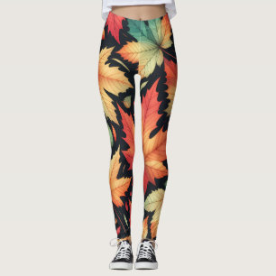 Fall Autumn Maple Leaves Colorful Pattern  Leggings