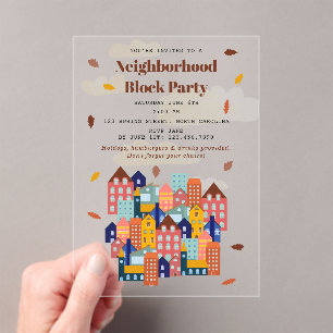 Fall Autumn Neighborhood Block Party Acrylic Invitations