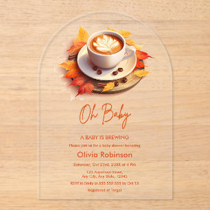 Fall Autumn Oh Baby A Baby is Brewing Baby Shower Acrylic Invitations