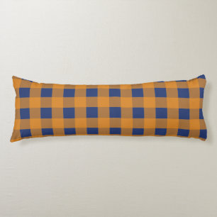 Fall Autumn Orange Blue Plaid Pattern Body Pillow