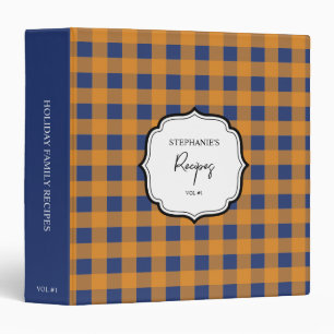 Fall Autumn Orange Blue Plaid Pattern Recipe Binder