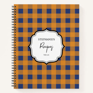 Fall Autumn Orange Blue Plaid Pattern Recipe Notebook