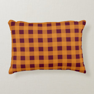 Fall Autumn Orange Burgundy Plaid Pattern  Accent Pillow