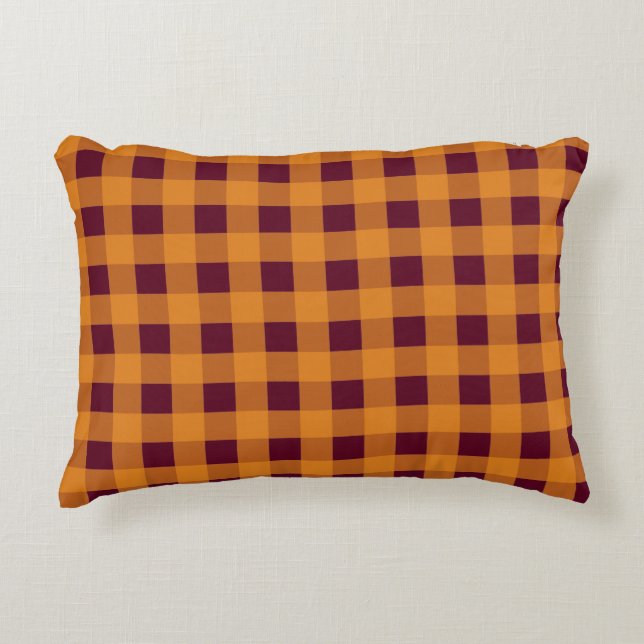 Fall Autumn Orange Burgundy Plaid Pattern  Accent Pillow (Front)