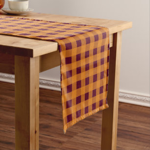 Fall Autumn Orange Burgundy Plaid Pattern Medium Table Runner