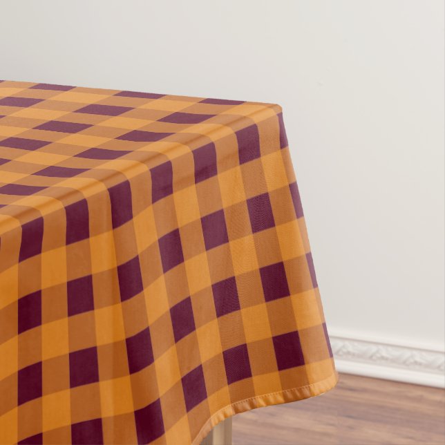 Fall Autumn Orange Burgundy Plaid Pattern   Tablecloth (In Situ)