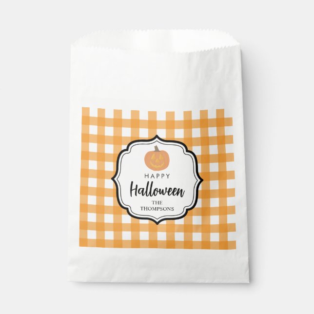 Fall Autumn Orange Plaid Halloween Pumpkin  Favour Bag (Front)