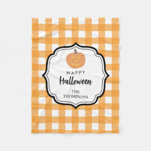 Fall Autumn Orange Plaid Halloween Pumpkin  Fleece Blanket