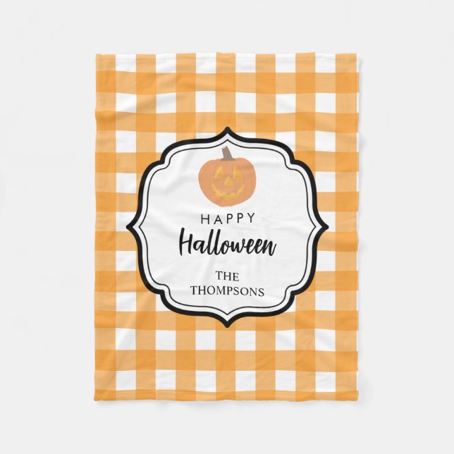 Fall Autumn Orange Plaid Halloween Pumpkin  Fleece Blanket (Front)
