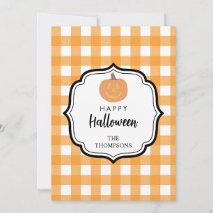 Fall Autumn Orange Plaid Halloween Pumpkin Holiday Card