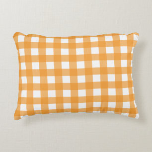 Fall Autumn Orange Plaid Pattern Accent Pillow