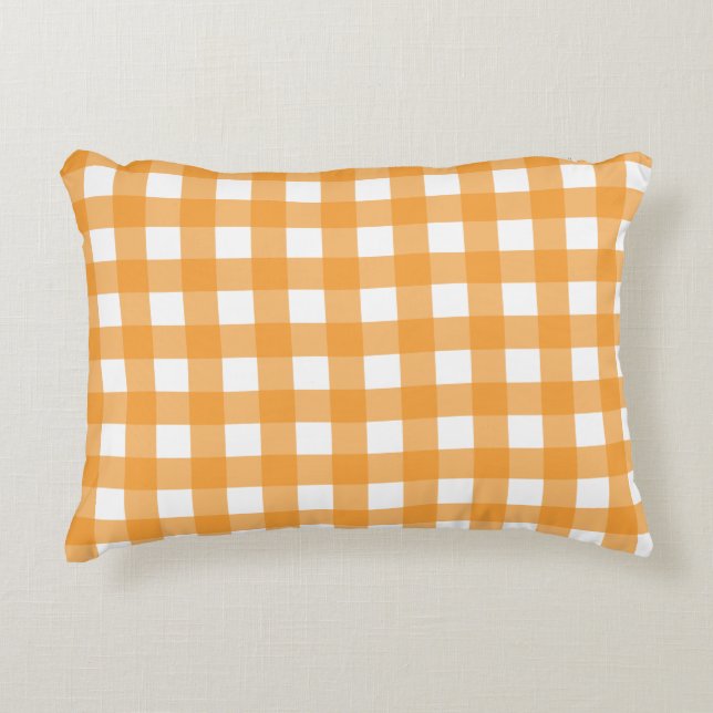 Fall Autumn Orange Plaid Pattern Accent Pillow (Front)