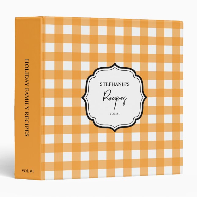 Fall Autumn Orange Plaid Pattern Recipe Cookbook Binder (Front/Spine)