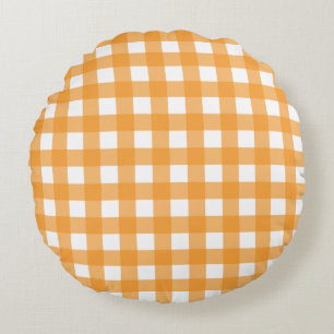 Fall Autumn Orange Plaid Pattern Round Pillow
