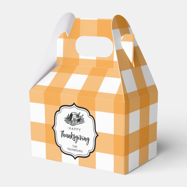 Fall Autumn Orange Plaid Thanksgiving Turkey Favor Box (Front Side)