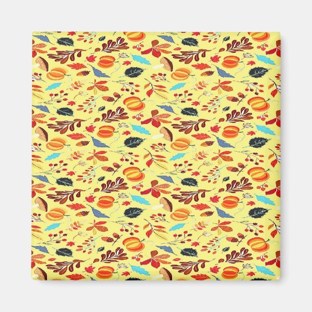 Fall autumn pattern on yellow magnet (Front)