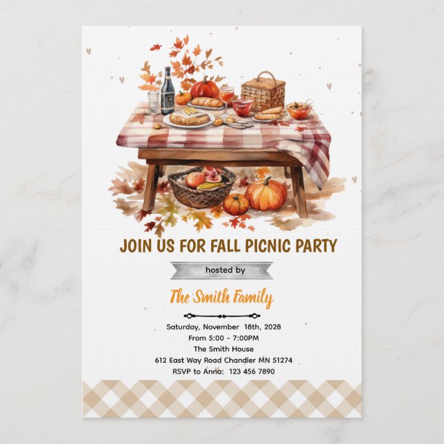 Fall autumn picnic party invitation (Devant)