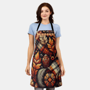 Fall Autumn Plaid Leaves Orange Personalized Apron
