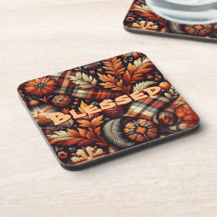 Fall Autumn Plaid Leaves Orange Personalized Coaster