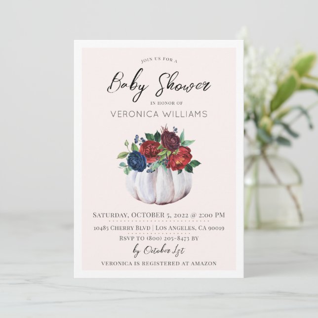Fall Autumn Pumpkin Baby Shower Invitation (Standing Front)