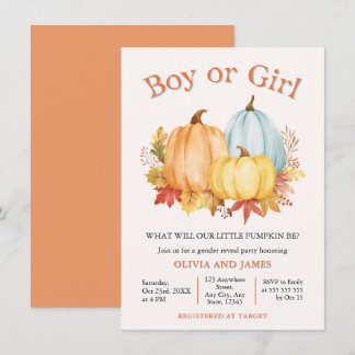 Fall Autumn Pumpkin Boy or Girl Gender Reveal  Invitation