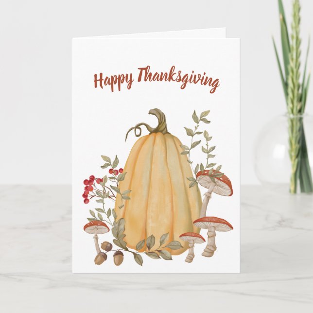 Fall Autumn Pumpkin Floral Happy Thanksgiving Card (Front)