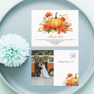 Fall Autumn Pumpkin Floral Wedding Thank You Postcard