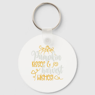 Fall Autumn Pumpkin Kisses And Harvest Wishes  Keychain