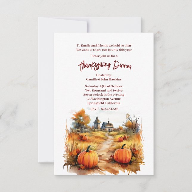 Fall Autumn Pumpkin Patch Party Invitation (Front)
