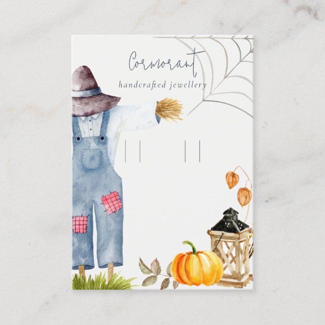 Fall Autumn Pumpkin Scarecrow Loop Earring Display Business Card (Front)