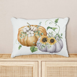 Fall Autumn Pumpkin Sunflower and Cotton Flowers Accent Pillow