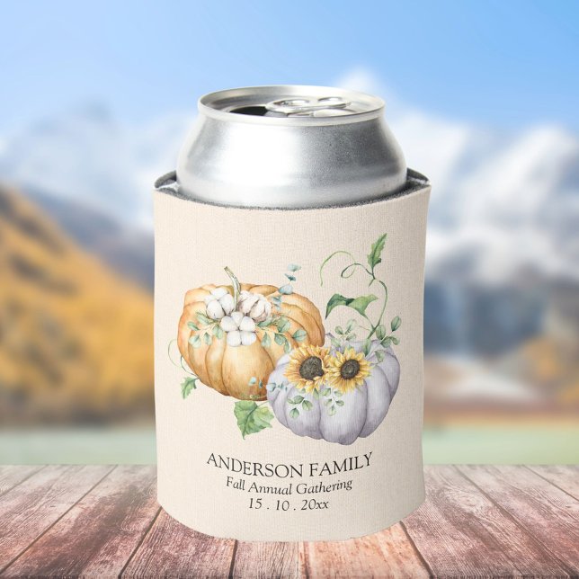 Fall Autumn Pumpkin Sunflower and Cotton Flowers Can Cooler (In situ)