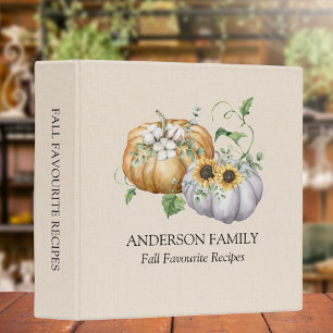 Fall Autumn Pumpkin Sunflower Cotton Recipe Book Binder