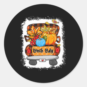 Fall Autumn Pumpkin Truck Lunch Lady Lover Thanksg Classic Round Sticker