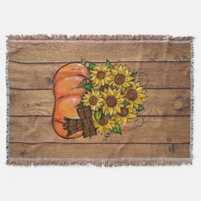 Fall Autumn Pumpkin with Sunflowers Throw Blanket (Front)