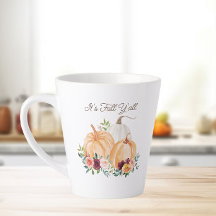 Fall Autumn Pumpkins and Flowers Latte Mug