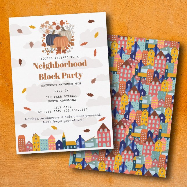 Fall Autumn Pumpkins Neighborhood Block Party Invitation (Fall Autumn Pumpkins Neighborhood Block Party Invitation)