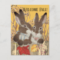 Fall Autumn Rabbit Bunny Leaves Whimsical Painting