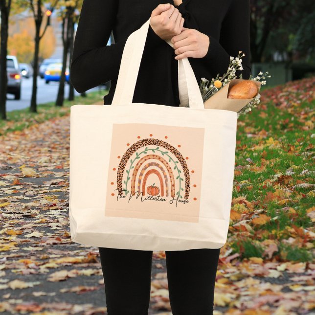 Fall Autumn Rainbow personalized Large Tote Bag (Creator Uploaded)