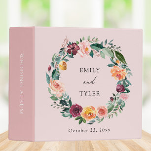 Fall Autumn Rose Floral Wreath Wedding Photo Album Binder