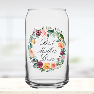 Fall Autumn Rose Flower Floral Wreath Best Mother Can Glass