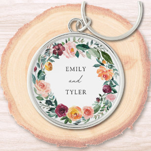 Fall Autumn Rose Flower Floral Wreath Wedding Keychain