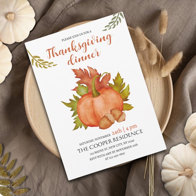 Fall Autumn Rustic Pumpkin Thanksgiving Dinner Invitation (Creator Uploaded)