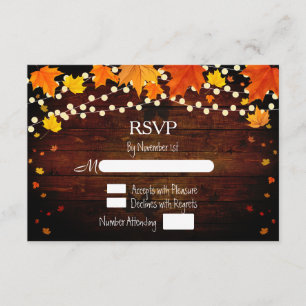 Fall Autumn Rustic String Lights & Leaves RSVP Card