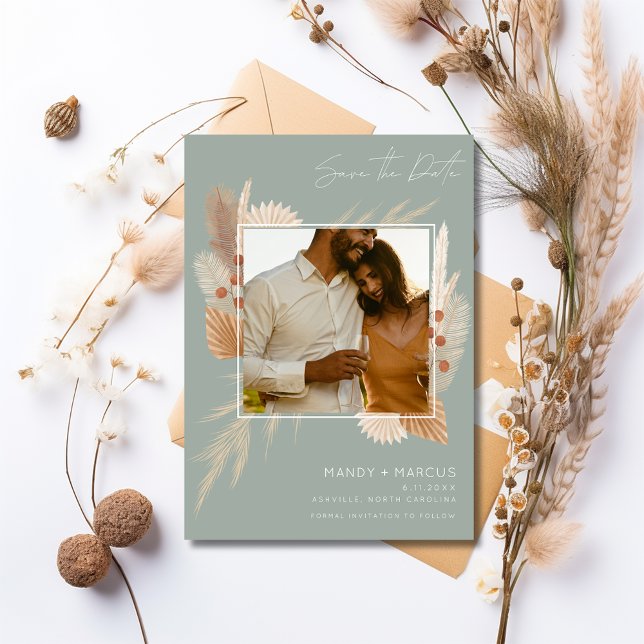 Fall Autumn Sage Photo Wedding  Save The Date (Fall Autumn Outdoor Wedding Photo Save The Date)