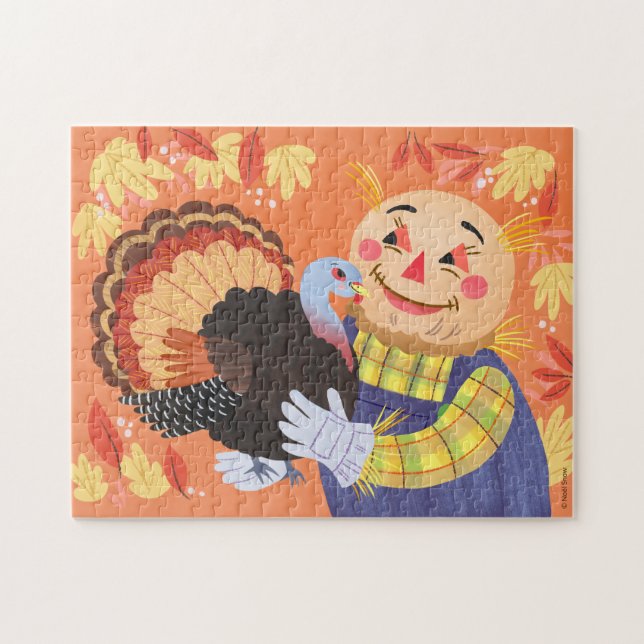 Fall Autumn Scarecrow and Turkey Jigsaw Puzzle (Horizontal)